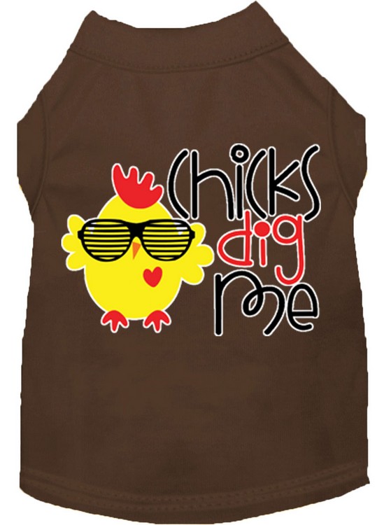 Chicks Dig Me Screen Print Dog Shirt Brown XXL